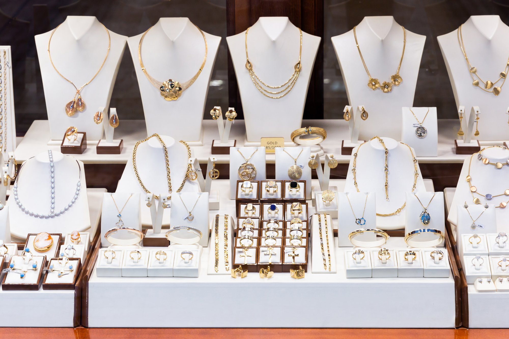 A display of gold jewellery